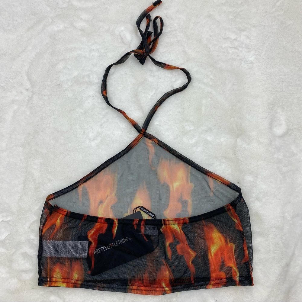 NWT Pretty Little Thing Orange Flame Mesh Halter Top - Picture 11 of 12